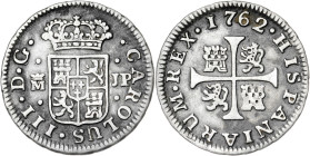 1762. Carlos III. Madrid. JP. 1/2 real. (AC. 150). Ex M. Sisó 25/04/1986. 1,47 g. MBC.