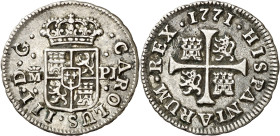 1771. Carlos III. Madrid. PJ. 1/2 real. (AC. 156). Ex Áureo 20/09/1990, nº 869. 1,45 g. MBC+.
