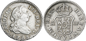 1785. Carlos III. Madrid. DV. 1/2 real. (AC. 171). Ex Áureo 27/06/1990, nº 796. 1,46 g. MBC/MBC+.
