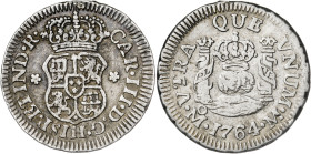 1764. Carlos III. México. M. 1/2 real. (AC. 181). Columnario. Resto de soldadura en canto. Ex M. Sisó 04/06/1988. 1,68 g. MBC-.