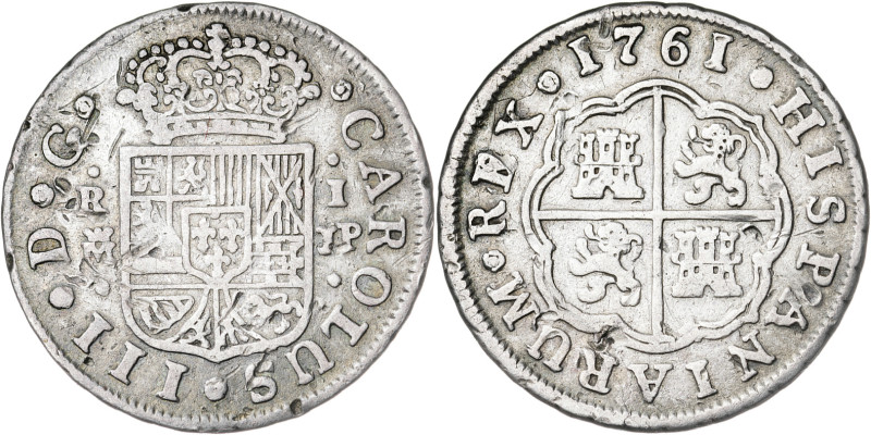 1761. Carlos III. Madrid. JP. 1 real. (Ac. 380). Rayitas y golpecitos. Ex Áureo ...