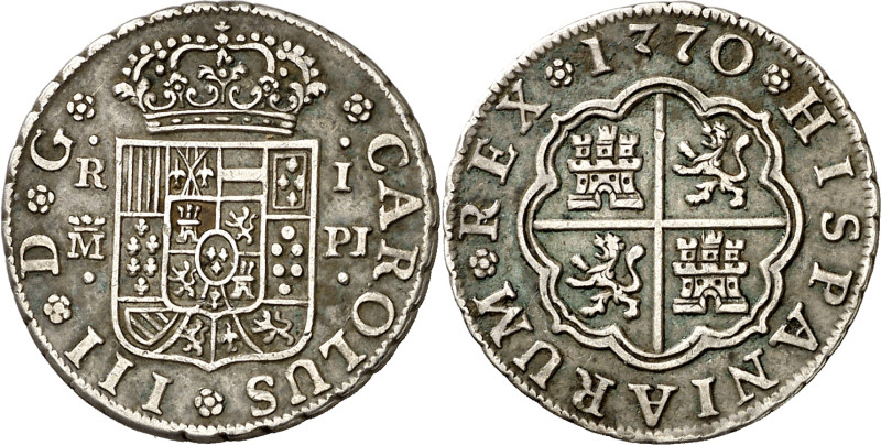 1770. Carlos III. Madrid. PJ. 1 real. (AC. 387). Atractiva. Escasa así. 2,87 g. ...
