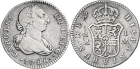 1788. Carlos III. Madrid. M. 1 real. (AC. 407). Único año de este ensayador. Dos rayas en reverso. 2,70 g. BC+/MBC-.