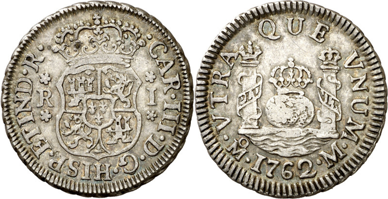 1762. Carlos III. México. M. 1 real. (AC. 411). Columnario. 3,36 g. MBC+/MBC.