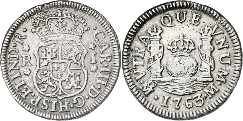 1763/2. Carlos III. México. M. 1 real. (AC. 412). Columnario. Impurezas. Ex Áure...