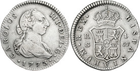 1773. Carlos III. Sevilla. CF. 1 real. (AC. 534). Ex M. Sisó 11/10/1986. 2,90 g. MBC-/MBC.