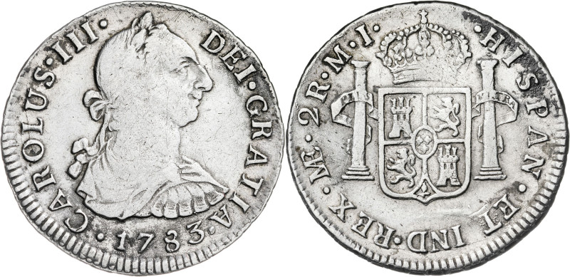 1783. Carlos III. Lima. MI. 2 reales. (AC. 598). Ex Áureo 20/09/1990, nº 1059. 6...