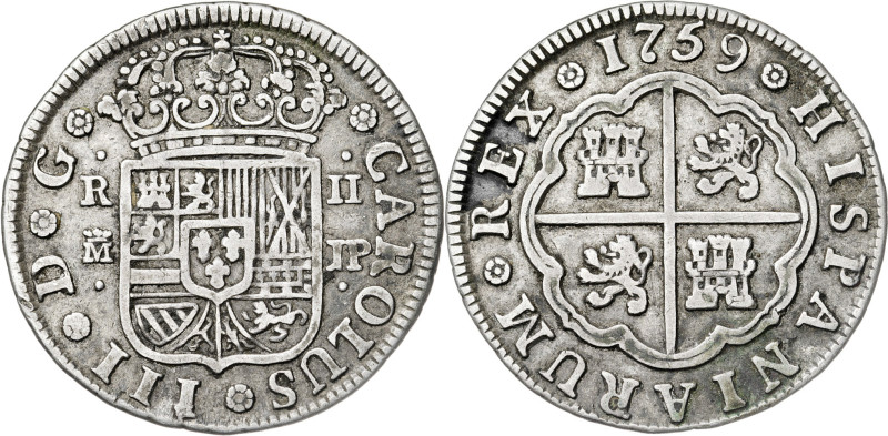 1759. Carlos III. Madrid. JP. 2 reales. (AC. 607). 5,72 g. MBC-.