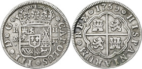 1759. Carlos III. Madrid. JP. 2 reales. (AC. 607). 5,72 g. MBC-.