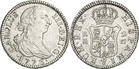 1776. Carlos III. Madrid. PJ. 2 reales. (AC. 625). Escasa y más así. 5,76 g. MBC+.