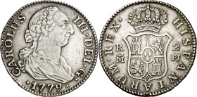 1779. Carlos III. Madrid. PJ. 2 reales. (AC. 628). Rayitas. Ex Áureo 27/06/1990, nº 864. 5,93 g. MBC/MBC+.