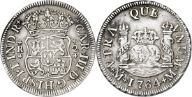 1764. Carlos III. México. M. 2 reales. (AC. 648). Columnario. Golpecito. 6,69 g. MBC.