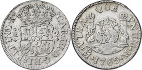 1765. Carlos III. México. M. 2 reales. (AC. 649). Columnario. Golpecitos. Ex M. Sisó 11/10/1986. 6,71 g. MBC.