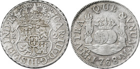 1768. Carlos III. México. M. 2 reales. (AC. 653). Columnario. 6,73 g. MBC.
