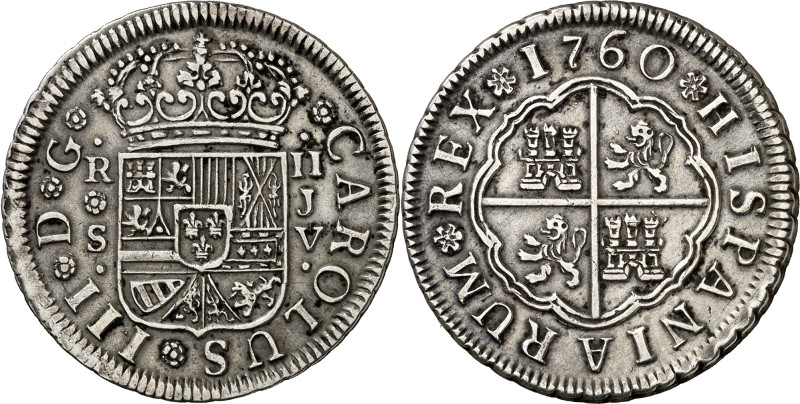 1760. Carlos III. Sevilla. JV. 2 reales. (AC. 772). 6,07 g. MBC+.
