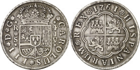 1761. Carlos III. Sevilla. JV. 4 reales. (AC. 977). Ex M. Sisó 29/03/1985. 13,18 g. MBC.