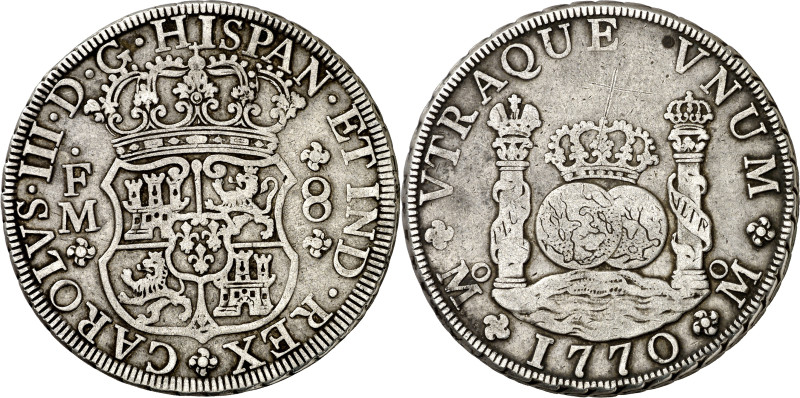 1770. Carlos III. México. FM. 8 reales. (AC. 1099). Columnario. Dos rayitas en r...