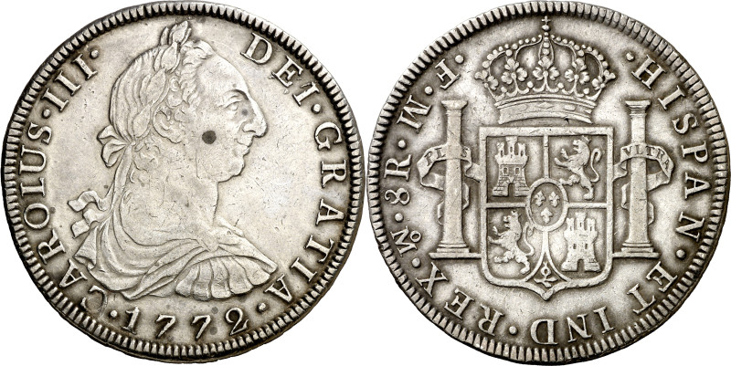 1772. Carlos III. México. FM. 8 reales. (AC. 1105). Ceca y ensayadores invertido...