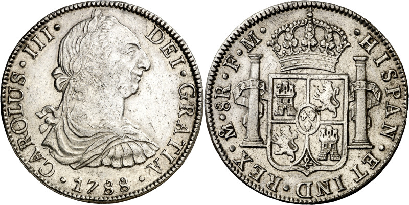 1788. Carlos III. México. FM. 8 reales. (AC. 1132). Leves marquitas. 26,93 g. MB...