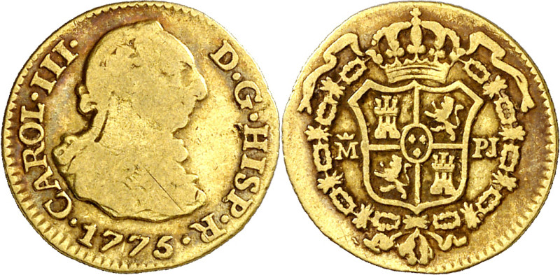 1775. Carlos III. Madrid. PJ. 1/2 escudo. (AC. 1262). 1,71 g. BC+/MBC-.