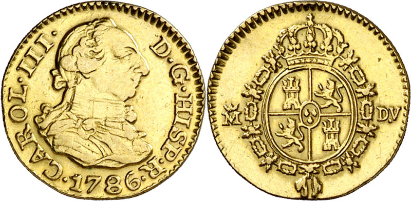 1786. Carlos III. Madrid. DV. 1/2 escudo. (AC. 1280). 1,77 g. MBC-/MBC.