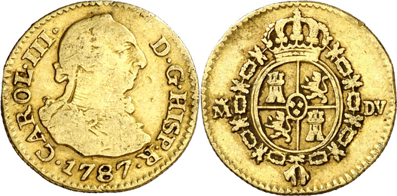 1787. Carlos III. Madrid. DV. 1/2 escudo. (AC. 1281). 1,69 g. BC+/MBC-.