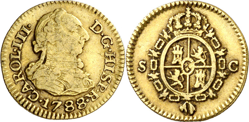 1788. Carlos III. Sevilla. C. 1/2 escudo. (AC. 1318). 1,71 g. MBC-/MBC.