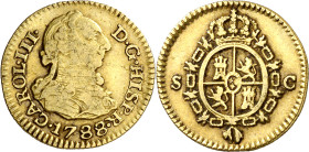 1788. Carlos III. Sevilla. C. 1/2 escudo. (AC. 1318). 1,71 g. MBC-/MBC.