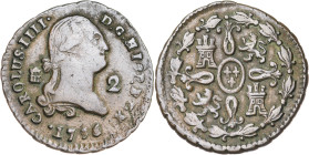 1796. Carlos IV. Segovia. 2 maravedís. (AC. 31). 2,57 g. MBC-/MBC.