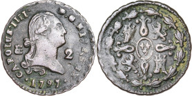 1797. Carlos IV. Segovia. 2 maravedís. (AC. 32). 2,48 g. MBC/MBC-.