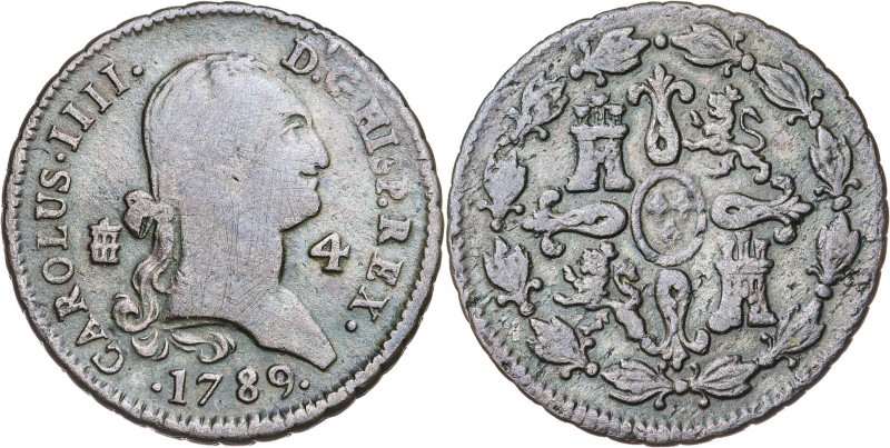 1789. Carlos IV. Segovia. 4 maravedís. (AC. 43). Ex Áureo 16/03/1993, nº 2635. 5...