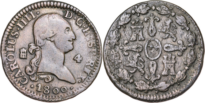 1800. Carlos IV. Segovia. 4 maravedís. (AC. 54). Ex M. Sisó 04/06/1988. 5,41 g. ...
