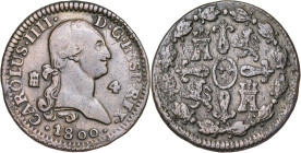 1800. Carlos IV. Segovia. 4 maravedís. (AC. 54). Ex M. Sisó 04/06/1988. 5,41 g. MBC-.