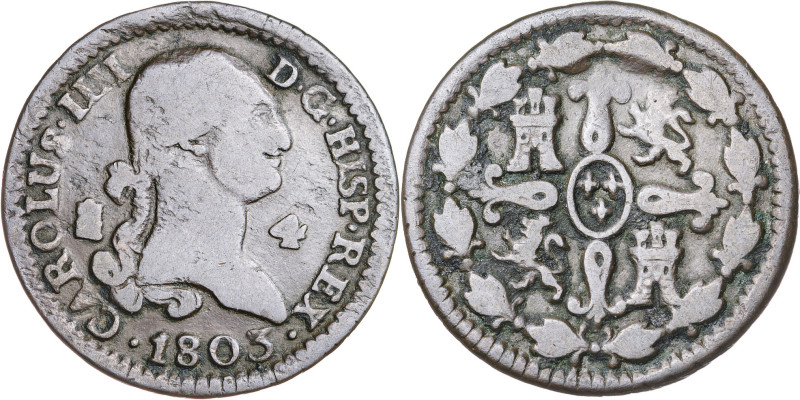 1803. Carlos IV. Segovia. 4 maravedís. (AC. 57). Ex Áureo 28/05/1990, nº 743. Es...