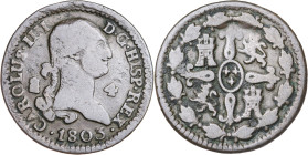 1803. Carlos IV. Segovia. 4 maravedís. (AC. 57). Ex Áureo 28/05/1990, nº 743. Escasa. 5,47 g. BC+.