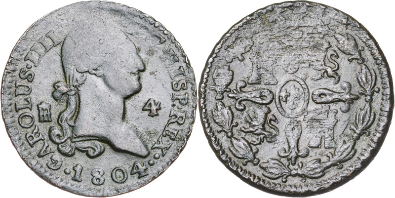 1804. Carlos IV. Segovia. 4 maravedís. (AC. 58). Acuñación algo floja. Ex Áureo ...