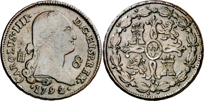 1792. Carlos IV. Segovia. 8 maravedís. (AC. 68). Buen ejemplar. Ex Áureo 28/09/1...