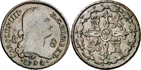 1792. Carlos IV. Segovia. 8 maravedís. (AC. 68). Buen ejemplar. Ex Áureo 28/09/1993, nº 1037. 11,87 g. MBC/MBC+.