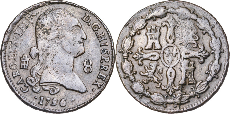 1796. Carlos IV. Segovia. 8 maravedís. (AC. 73). Ex Áureo 16/03/1993, nº 537. Es...