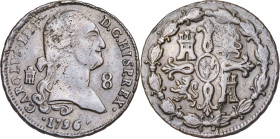 1796. Carlos IV. Segovia. 8 maravedís. (AC. 73). Ex Áureo 16/03/1993, nº 537. Escasa. 11,44 g. MBC-/MBC.