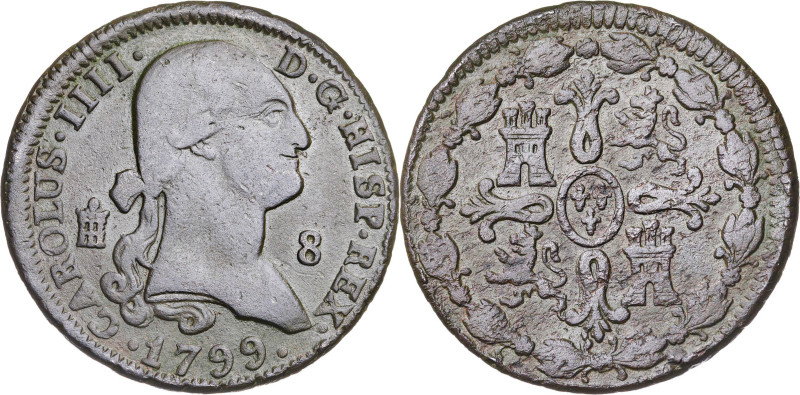 1799. Carlos IV. Segovia. 8 maravedís. (AC. 76). Ex Áureo 16/03/1993, nº 538. 11...