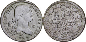 1799. Carlos IV. Segovia. 8 maravedís. (AC. 76). Ex Áureo 16/03/1993, nº 538. 11,87 g. MBC-.
