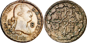 1800. Carlos IV. Segovia. 8 maravedís. (AC. 77). Ex Áureo 28/05/1990, nº 744. Escasa así. 11,53 g. MBC+.