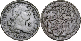 1803. Carlos IV. Segovia. 8 maravedís. (AC. 80). Impurezas. Ex Áureo 16/03/1993, nº 2644. 10,91 g. MBC+/MBC.