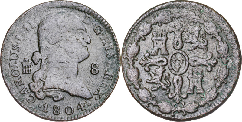 1804. Carlos IV. Segovia. 8 maravedís. (AC. 81). 11,43 g. MBC-.