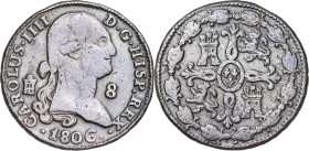 1806. Carlos IV. Segovia. 8 maravedís. (AC. 83). Ex Áureo 31/01/1991, nº 625, como Carlos III por error. 12,17 g. MBC-.
