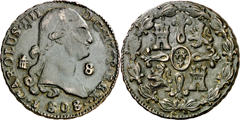 1808. Carlos IV. Segovia. 8 maravedís. (AC. 86). Leves marquitas. Atractiva. Esc...