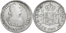 1800. Carlos IV. México. FM. 1 real. (AC. 442). Ex M. Sisó 09/10/1984. 3,36 g. MBC/MBC+.