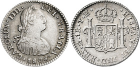 1808. Carlos IV. México. TH. 1 real. (AC. 456). 3,36 g. MBC/MBC+.