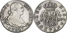 1791. Carlos IV. Madrid. MF. 4 reales. (AC. 777). Golpecitos. 13,40 g. MBC-/MBC.